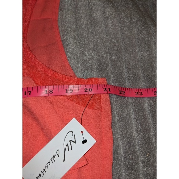 NY‎ Collection Sleeveless Blouse Coral Lace Trim Ruffle Detail Pretty XL NWT - Picture 7 of 8